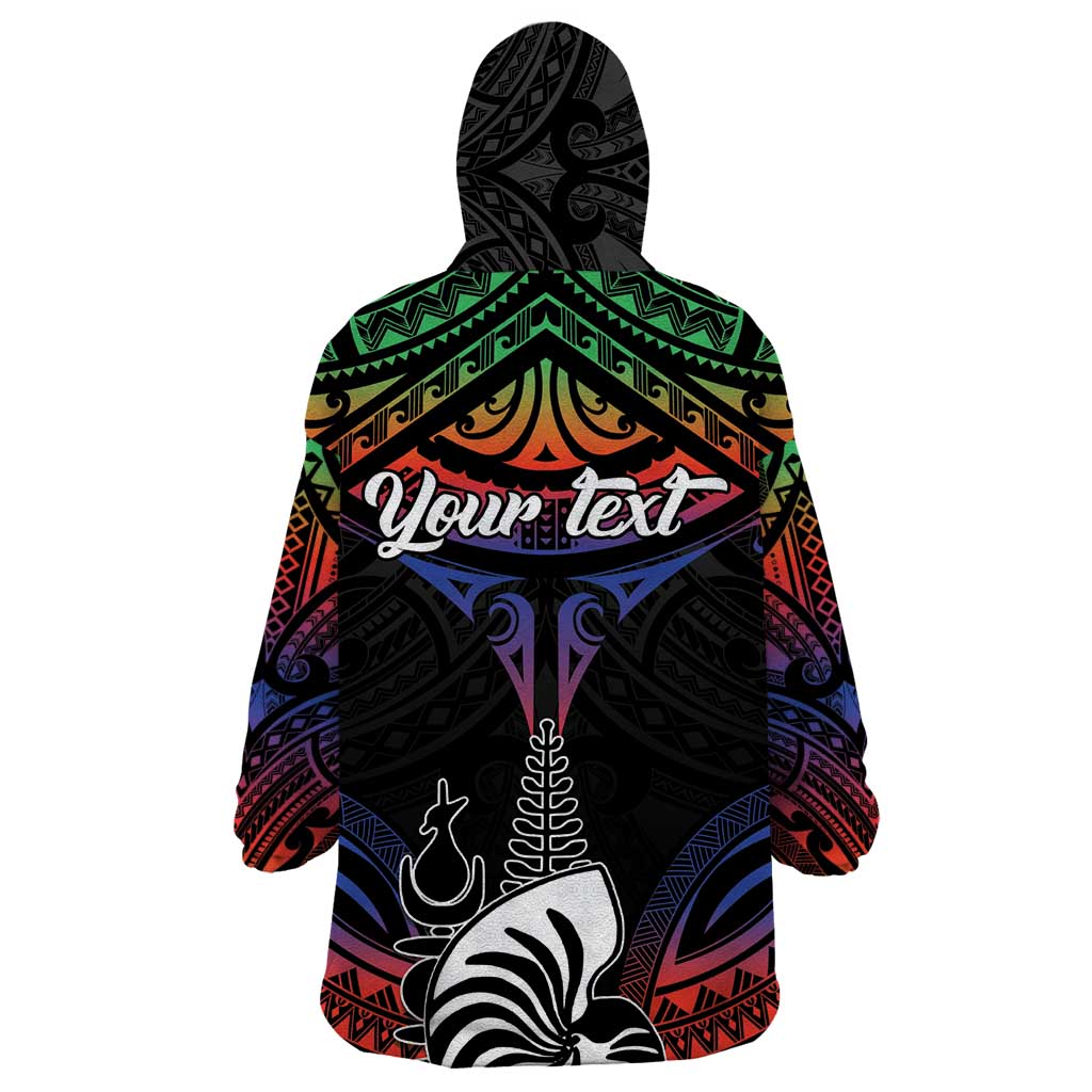 Personalised New Caledonia All Saints Day Wearable Blanket Hoodie Candle Light with Polynesian Style