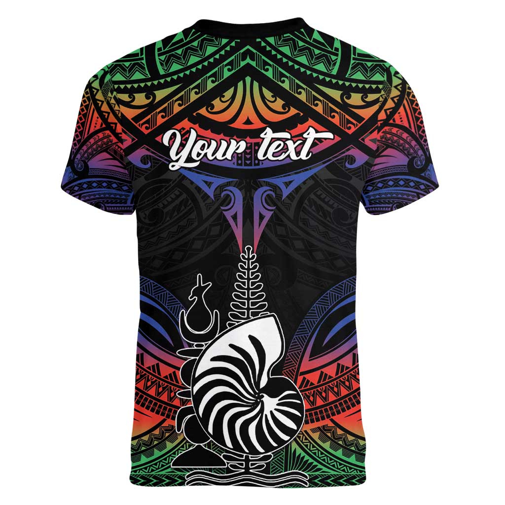 Personalised New Caledonia All Saints Day Women V-Neck T-Shirt Candle Light with Polynesian Style LT9 - Polynesian Pride