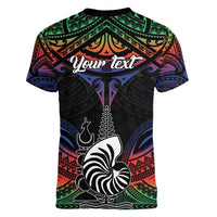 Personalised New Caledonia All Saints Day Women V-Neck T-Shirt Candle Light with Polynesian Style LT9 - Polynesian Pride