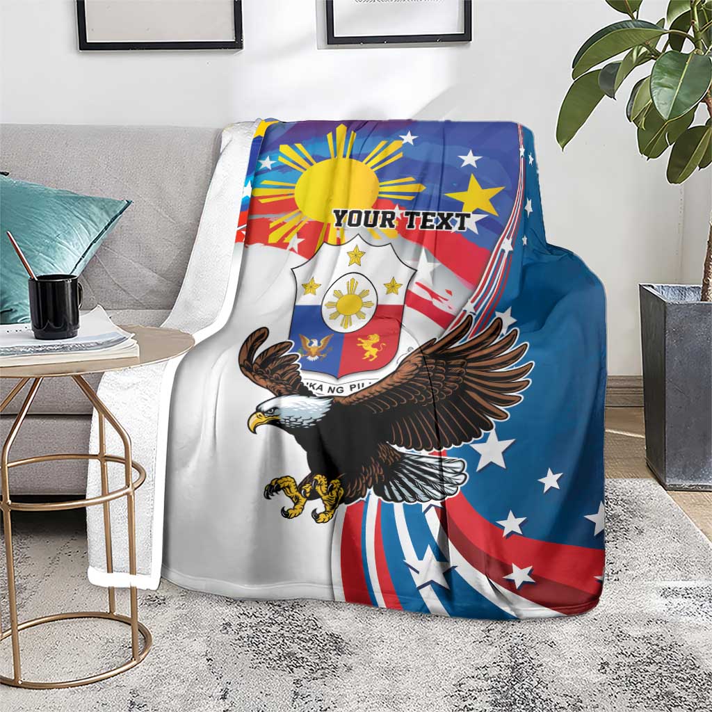 Personalized Filipino-American Blanket The Eight-Rayed Sun with Bald Eagle