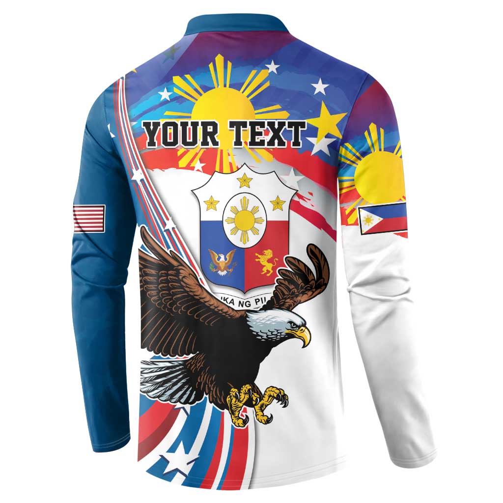 Personalized Filipino-American Button Sweatshirt The Eight-Rayed Sun with Bald Eagle
