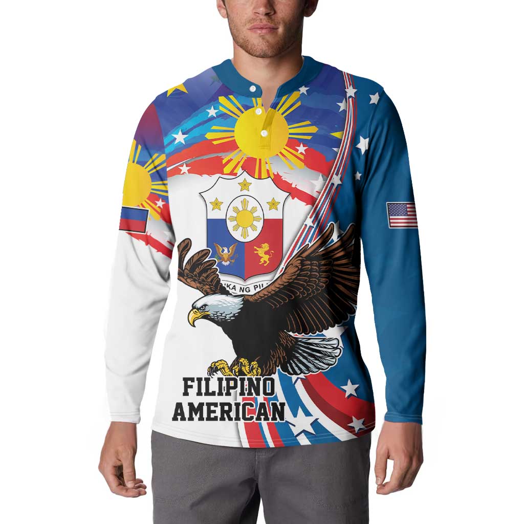 Personalized Filipino-American Button Sweatshirt The Eight-Rayed Sun with Bald Eagle