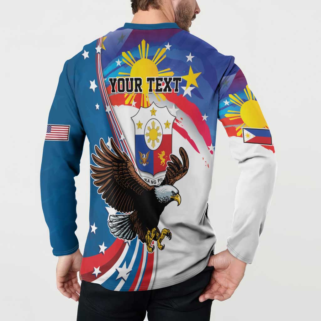 Personalized Filipino-American Button Sweatshirt The Eight-Rayed Sun with Bald Eagle