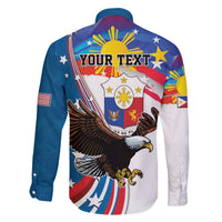 Personalized Filipino-American Family Matching Off Shoulder Short Dress and Hawaiian Shirt The Eight-Rayed Sun with Bald Eagle