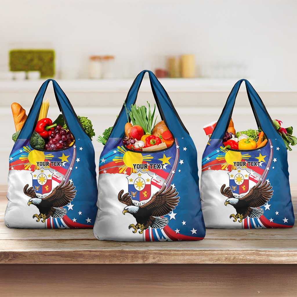Personalized Filipino-American Grocery Bag The Eight-Rayed Sun with Bald Eagle