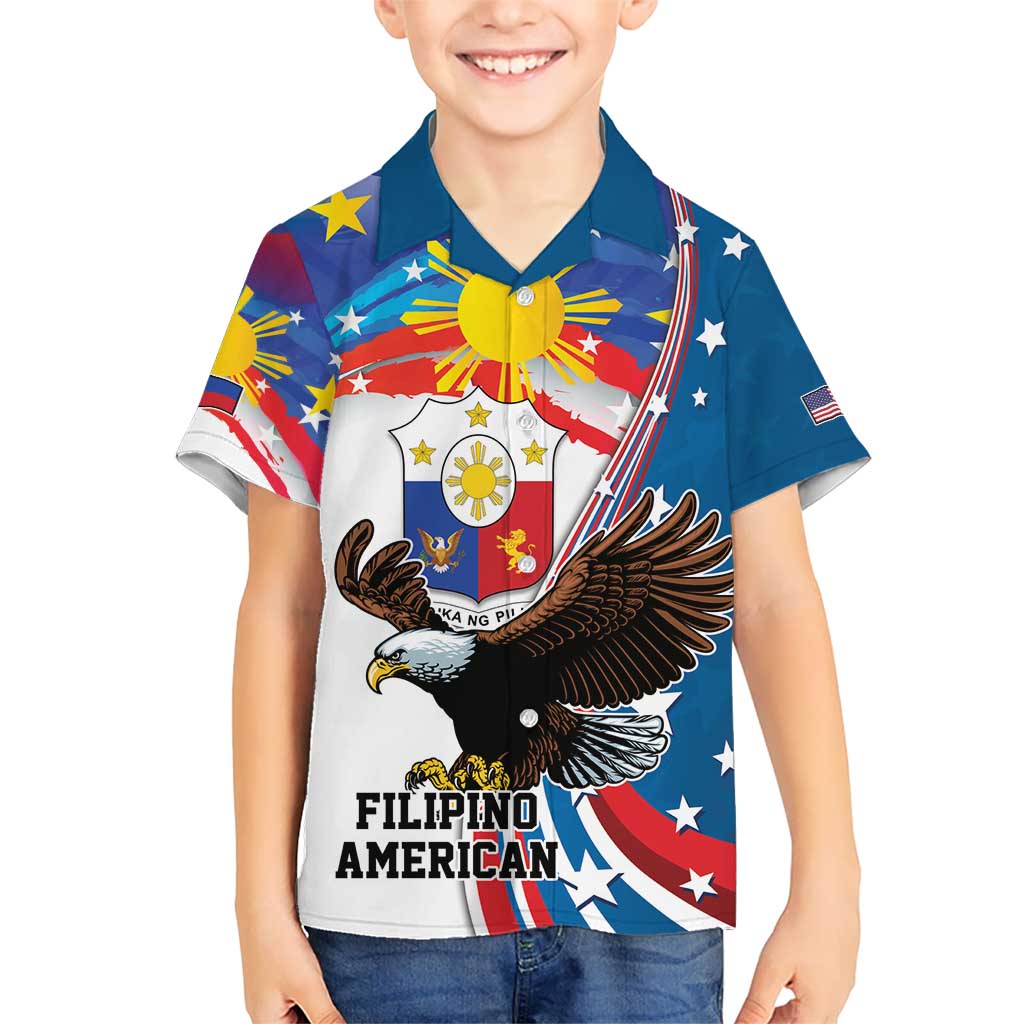 Personalized Filipino-American Kid Hawaiian Shirt The Eight-Rayed Sun with Bald Eagle LT9 Kid Blue - Polynesian Pride