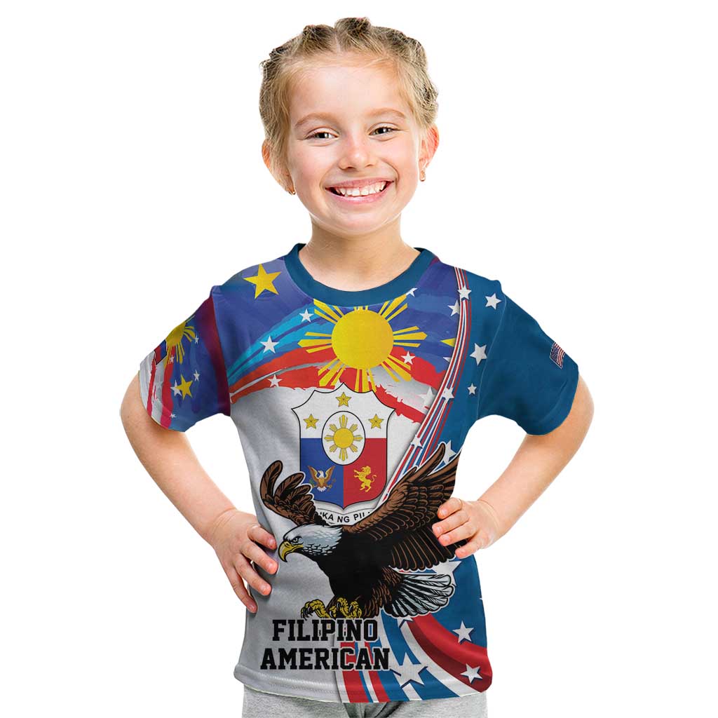 Personalized Filipino-American Kid T Shirt The Eight-Rayed Sun with Bald Eagle LT9 Blue - Polynesian Pride