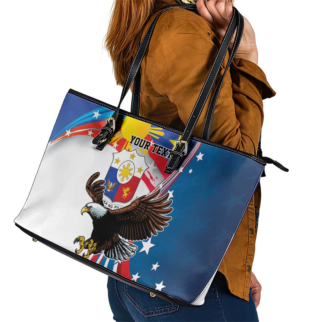 Personalized Filipino-American Leather Tote Bag The Eight-Rayed Sun with Bald Eagle