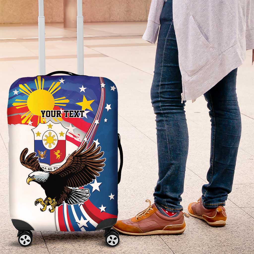 Personalized Filipino-American Luggage Cover The Eight-Rayed Sun with Bald Eagle LT9 Blue - Polynesian Pride