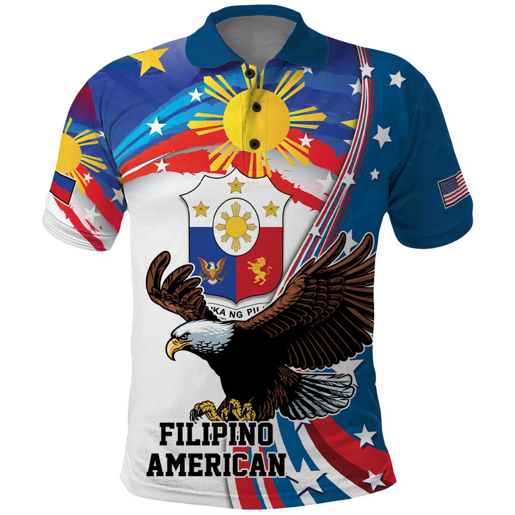 Personalized Filipino-American Polo Shirt The Eight-Rayed Sun with Bald Eagle LT9 Blue - Polynesian Pride