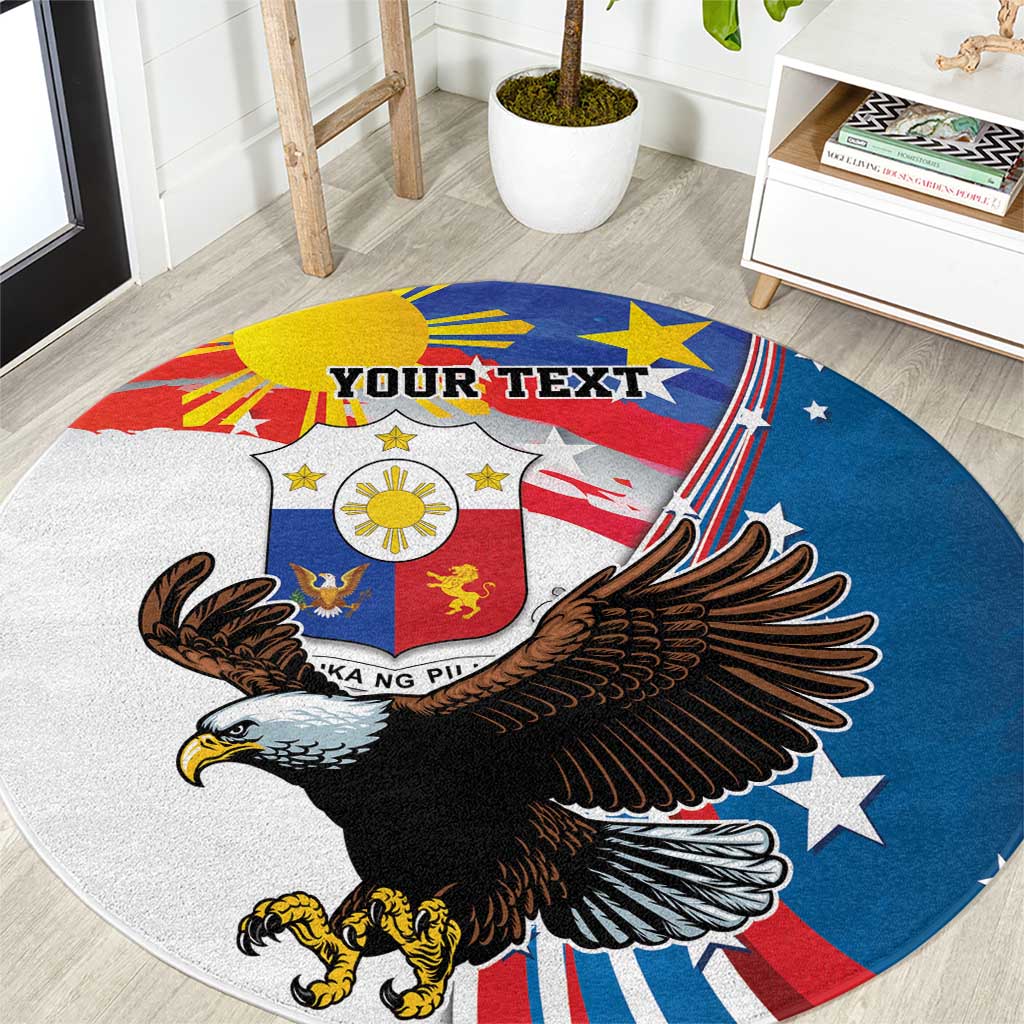 Personalized Filipino-American Round Carpet The Eight-Rayed Sun with Bald Eagle LT9 Blue - Polynesian Pride