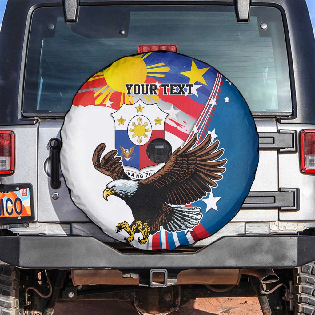 Personalized Filipino-American Spare Tire Cover The Eight-Rayed Sun with Bald Eagle LT9 Blue - Polynesian Pride