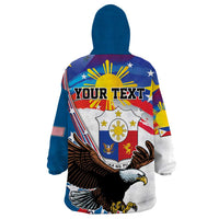 Personalized Filipino-American Wearable Blanket Hoodie The Eight-Rayed Sun with Bald Eagle