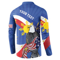 Personalized Filipino-American Button Sweatshirt Philippines Coat Of Arms with Bald Eagle
