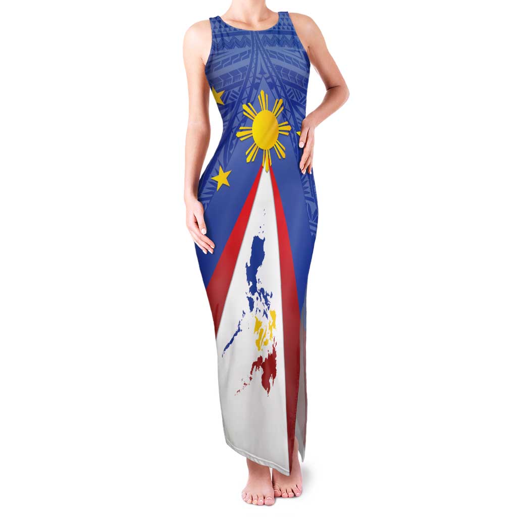 Personalized Pilipinas Eight-Rayed Sun Family Matching Tank Maxi Dress and Hawaiian Shirt Philippines Map With Polynesian Style