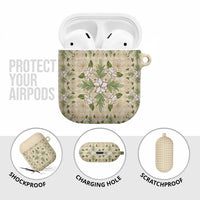Squares Maile Leaf AirPods Case Beige Palaka Hawaiian Quilt Pattern - Polynesian Pride