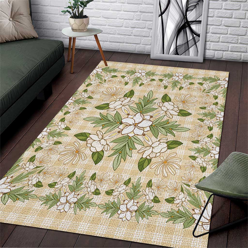 Squares Maile Leaf Area Rug Beige Palaka Hawaiian Quilt Pattern - Polynesian Pride
