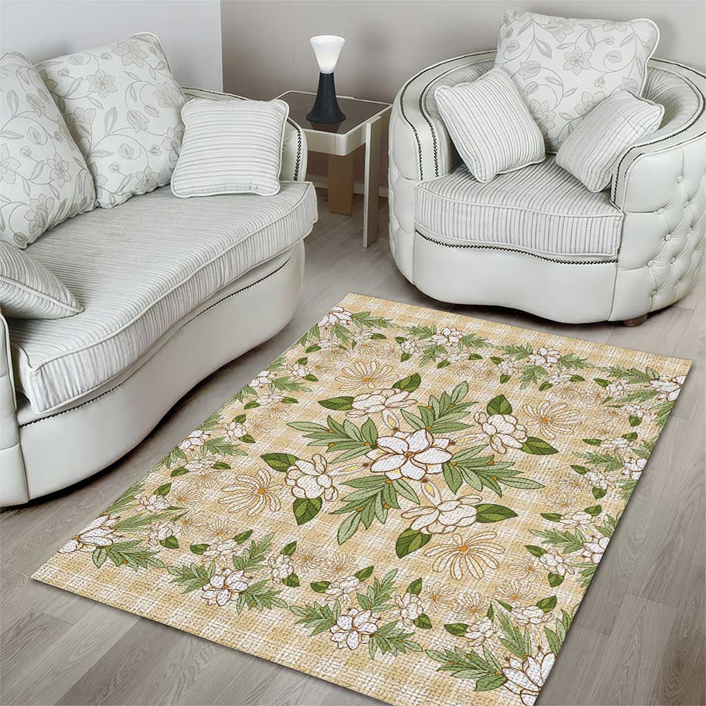 Squares Maile Leaf Area Rug Beige Palaka Hawaiian Quilt Pattern - Polynesian Pride