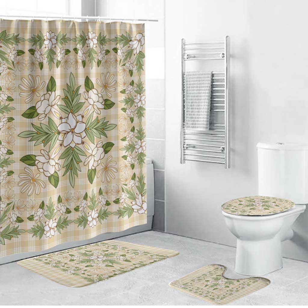 Squares Maile Leaf Bathroom Set Beige Palaka Hawaiian Quilt Pattern - Polynesian Pride