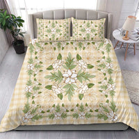 Squares Maile Leaf Bedding Set Beige Palaka Hawaiian Quilt Pattern - Polynesian Pride