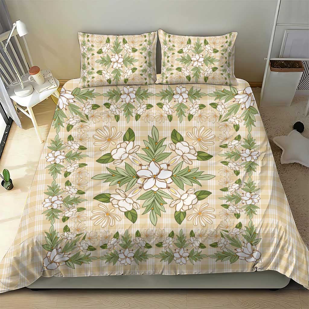 Squares Maile Leaf Bedding Set Beige Palaka Hawaiian Quilt Pattern - Polynesian Pride