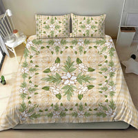 Squares Maile Leaf Bedding Set Beige Palaka Hawaiian Quilt Pattern - Polynesian Pride