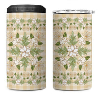 Squares Maile Leaf 4 in 1 Can Cooler Tumbler Beige Palaka Hawaiian Quilt Pattern - Polynesian Pride