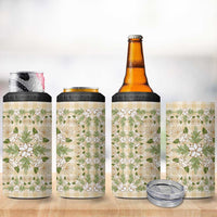 Squares Maile Leaf 4 in 1 Can Cooler Tumbler Beige Palaka Hawaiian Quilt Pattern - Polynesian Pride
