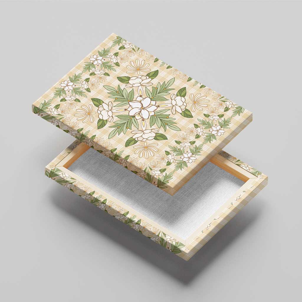 Squares Maile Leaf Canvas Wall Art Beige Palaka Hawaiian Quilt Pattern - Polynesian Pride