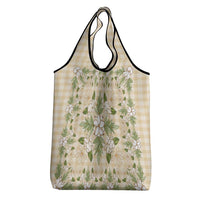Squares Maile Leaf Grocery Bag Beige Palaka Hawaiian Quilt Pattern - Polynesian Pride