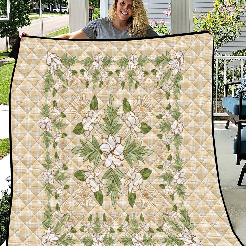 Squares Maile Leaf Quilt Beige Palaka Hawaiian Quilt Pattern - Polynesian Pride