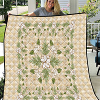 Squares Maile Leaf Quilt Beige Palaka Hawaiian Quilt Pattern - Polynesian Pride