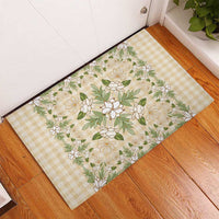 Squares Maile Leaf Rubber Doormat Beige Palaka Hawaiian Quilt Pattern - Polynesian Pride