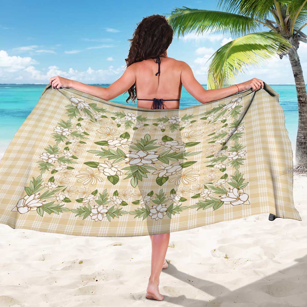 Squares Maile Leaf Sarong Beige Palaka Hawaiian Quilt Pattern - Polynesian Pride