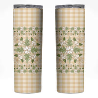 Squares Maile Leaf Skinny Tumbler Beige Palaka Hawaiian Quilt Pattern - Polynesian Pride