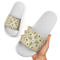 Squares Maile Leaf Slide Sandals Beige Palaka Hawaiian Quilt Pattern - Polynesian Pride