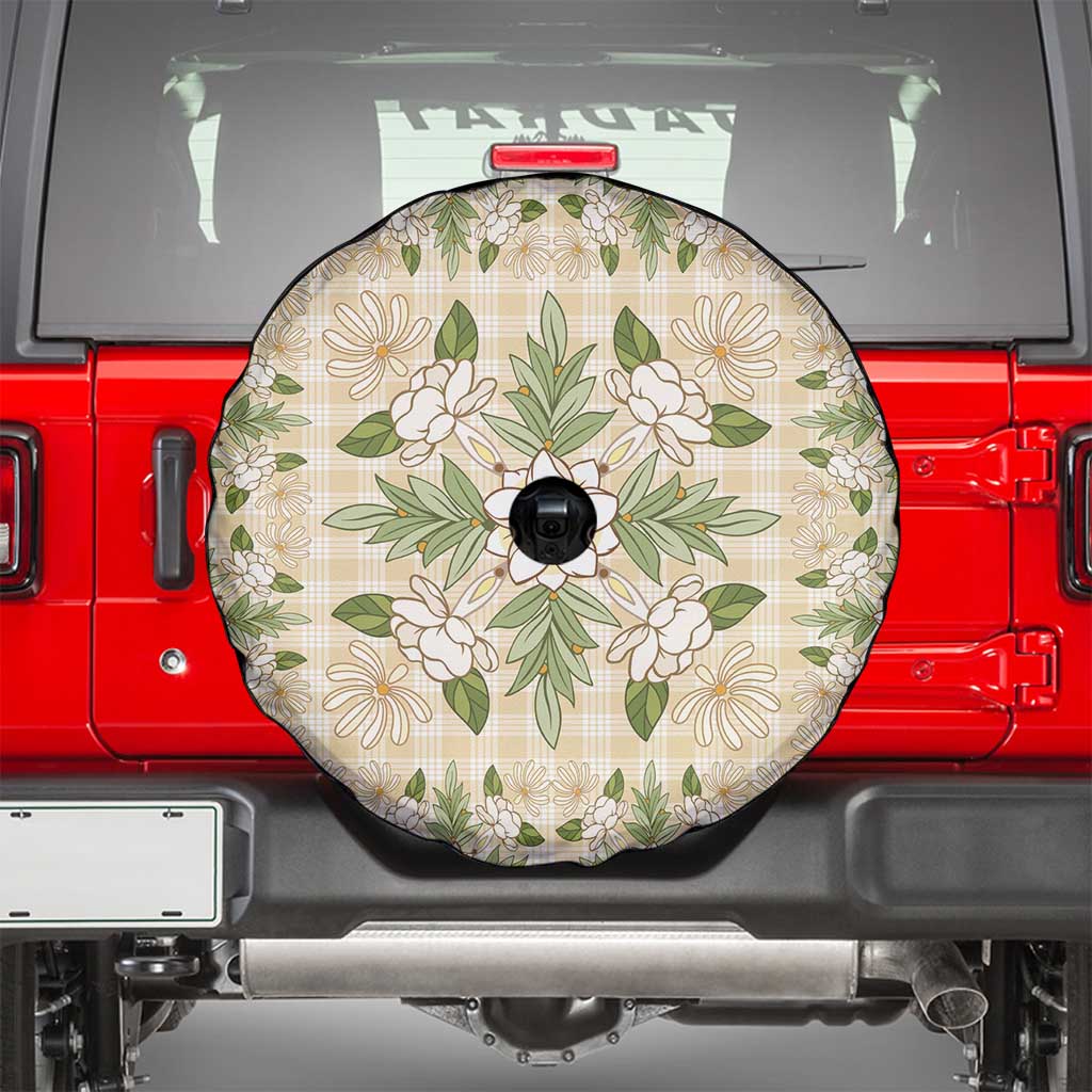 Squares Maile Leaf Spare Tire Cover Beige Palaka Hawaiian Quilt Pattern - Polynesian Pride