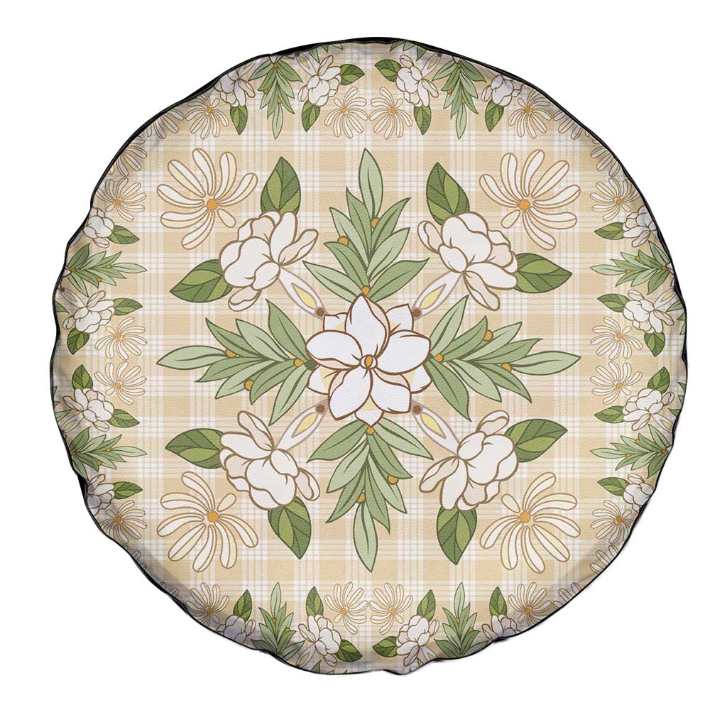 Squares Maile Leaf Spare Tire Cover Beige Palaka Hawaiian Quilt Pattern - Polynesian Pride