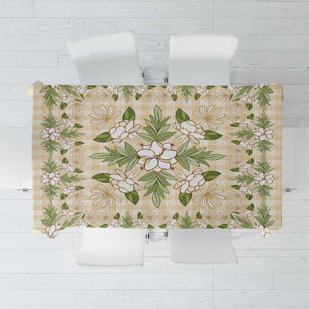 Squares Maile Leaf Tablecloth Beige Palaka Hawaiian Quilt Pattern - Polynesian Pride