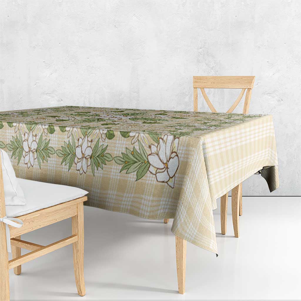 Squares Maile Leaf Tablecloth Beige Palaka Hawaiian Quilt Pattern - Polynesian Pride