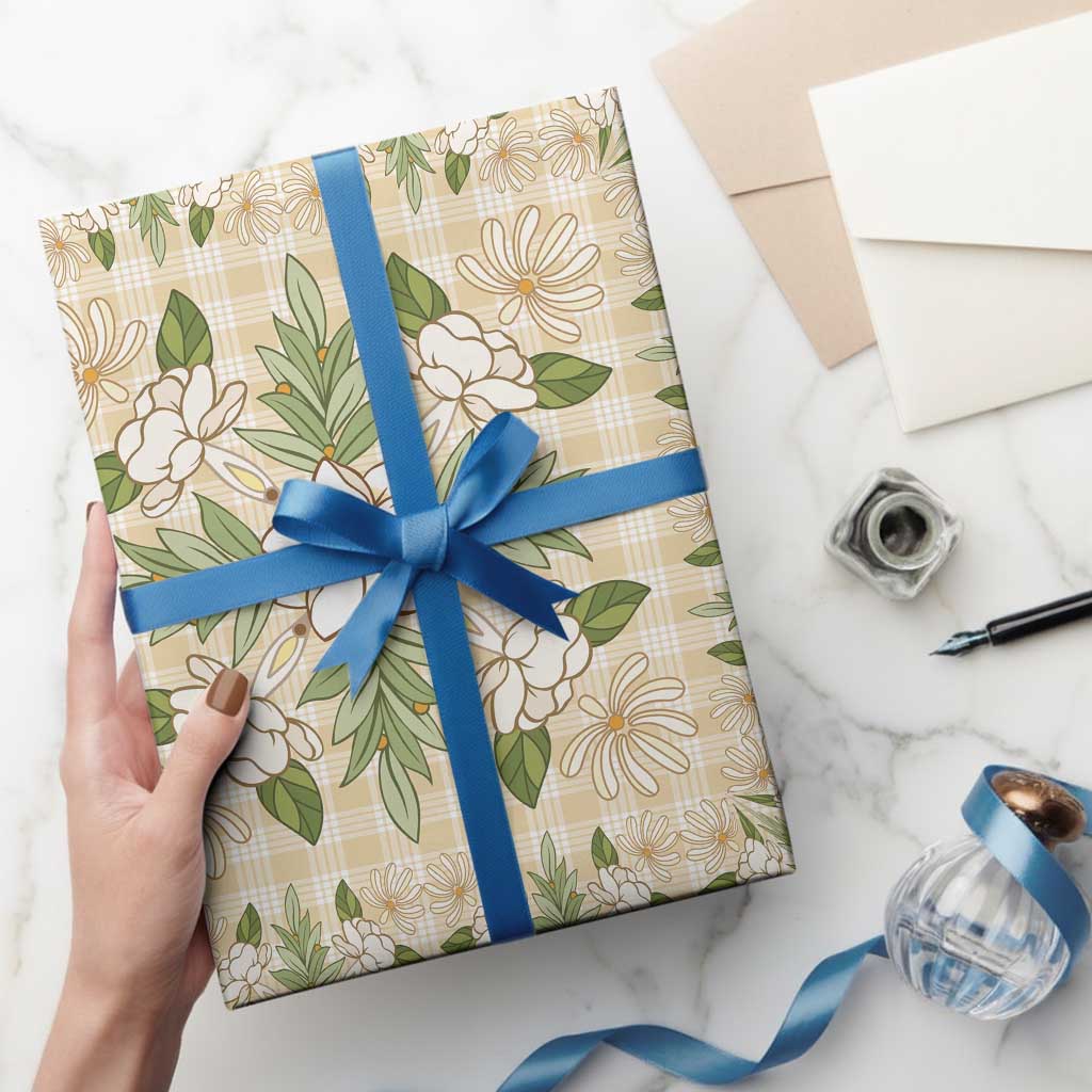 Squares Maile Leaf Wrapping Paper Beige Palaka Hawaiian Quilt Pattern - Polynesian Pride