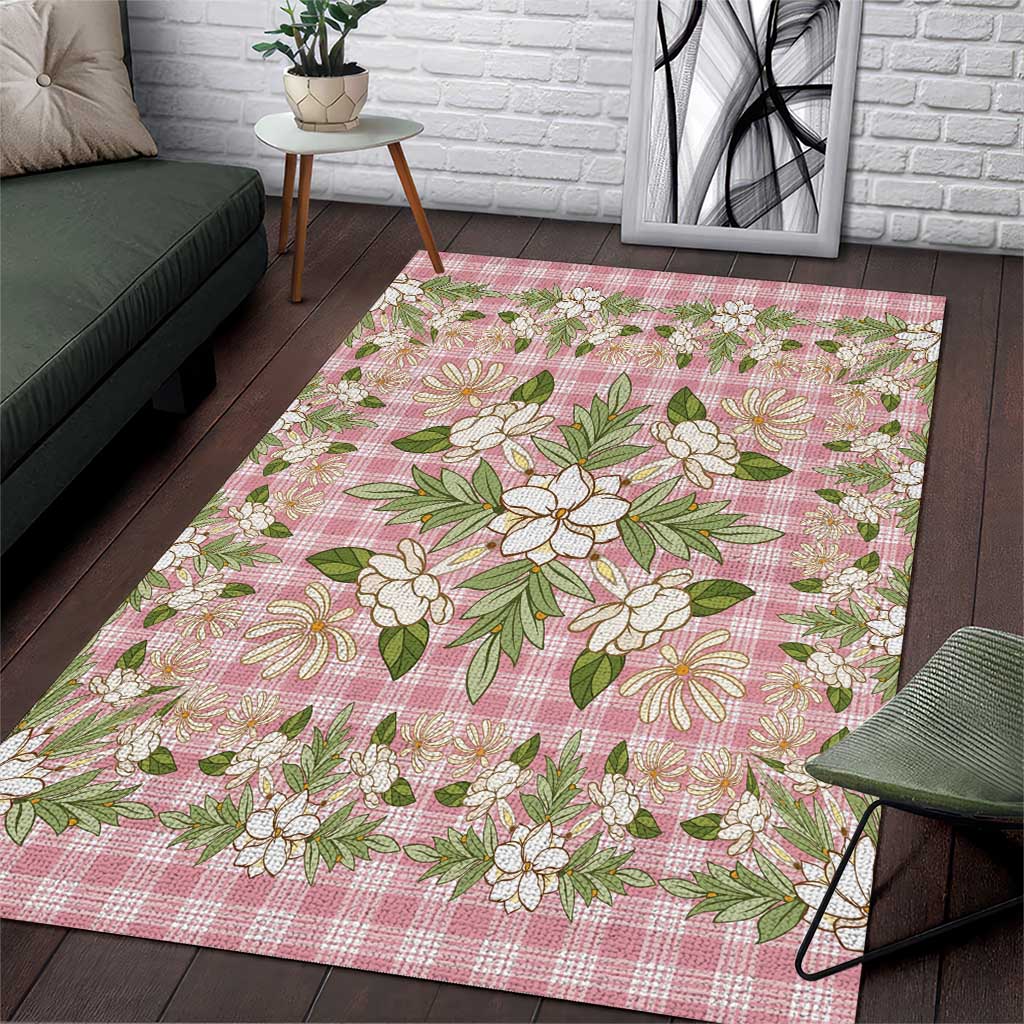 Squares Maile Leaf Area Rug Pink Palaka Hawaiian Quilt Pattern - Polynesian Pride