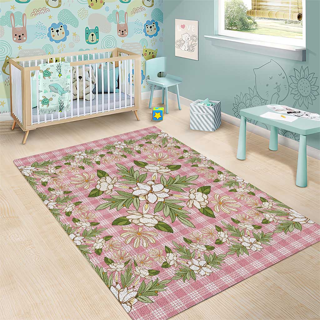 Squares Maile Leaf Area Rug Pink Palaka Hawaiian Quilt Pattern - Polynesian Pride
