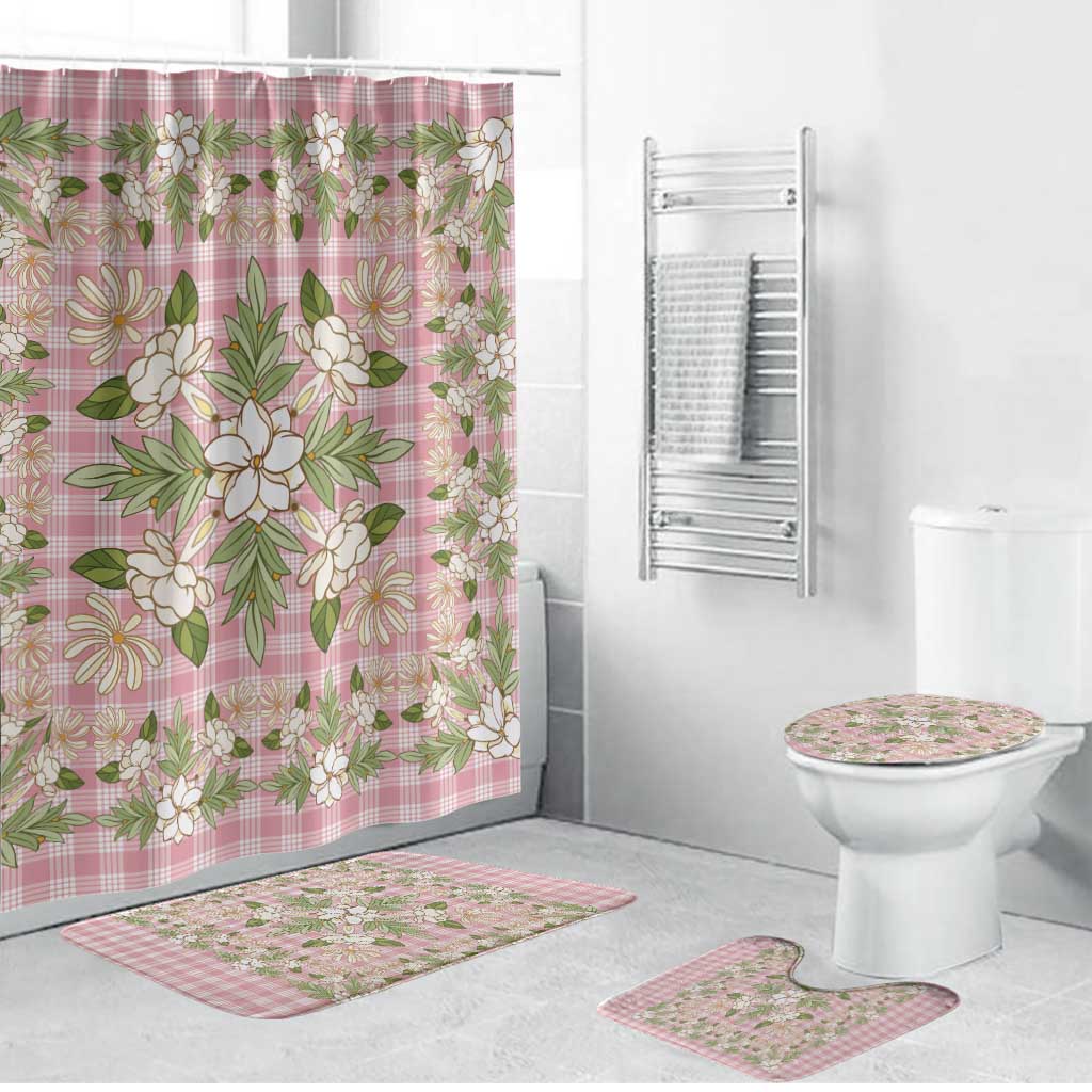 Squares Maile Leaf Bathroom Set Pink Palaka Hawaiian Quilt Pattern - Polynesian Pride