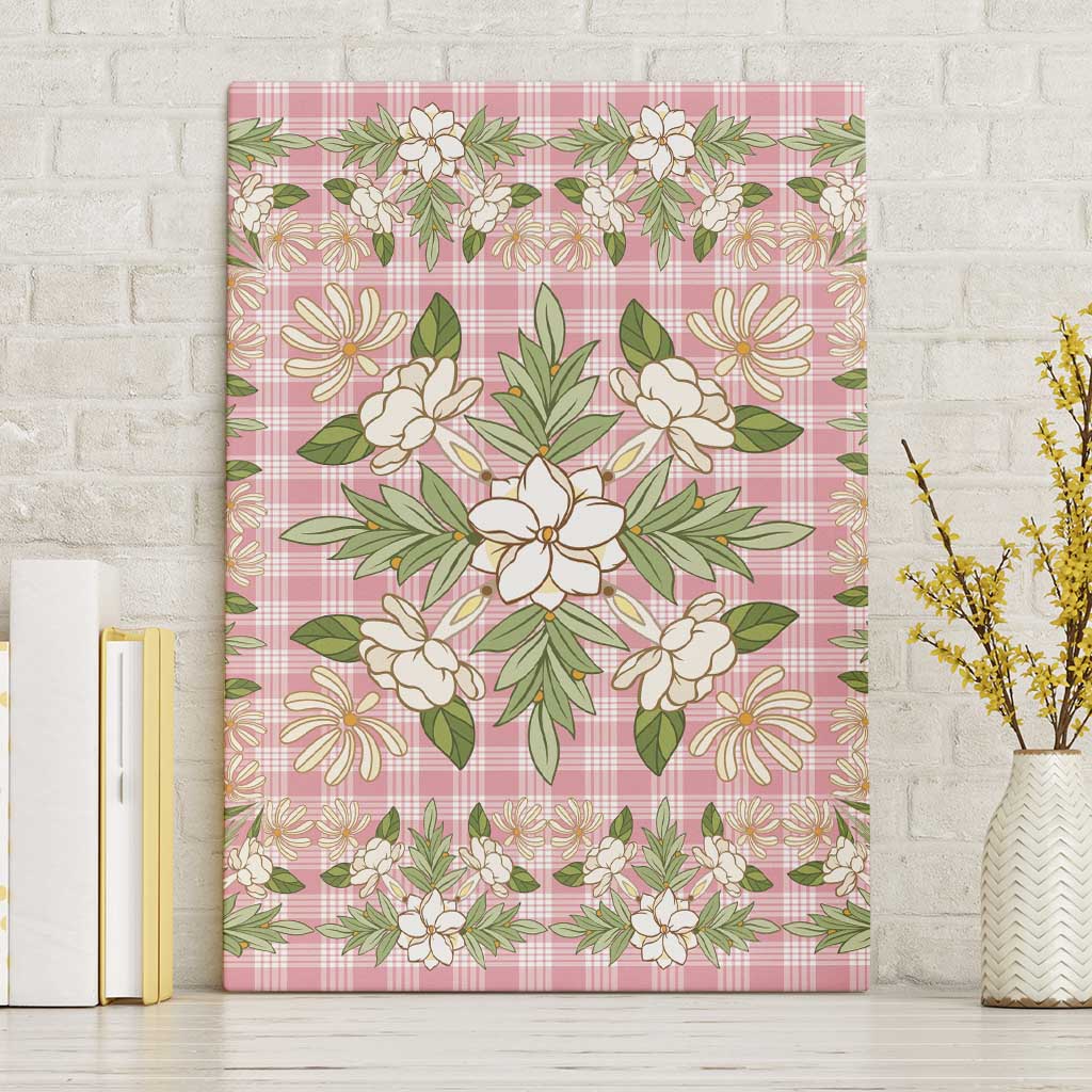 Squares Maile Leaf Canvas Wall Art Pink Palaka Hawaiian Quilt Pattern - Polynesian Pride