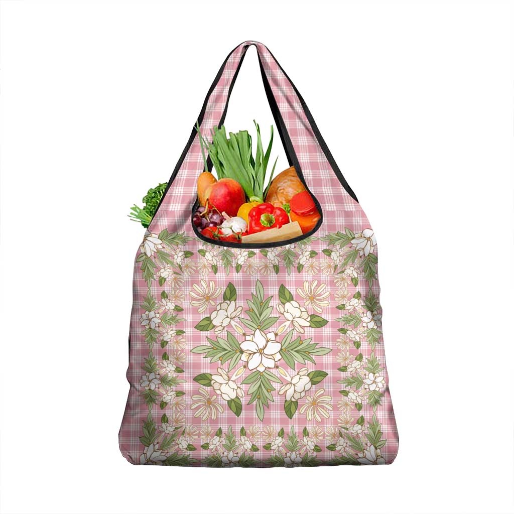 Squares Maile Leaf Grocery Bag Pink Palaka Hawaiian Quilt Pattern - Polynesian Pride