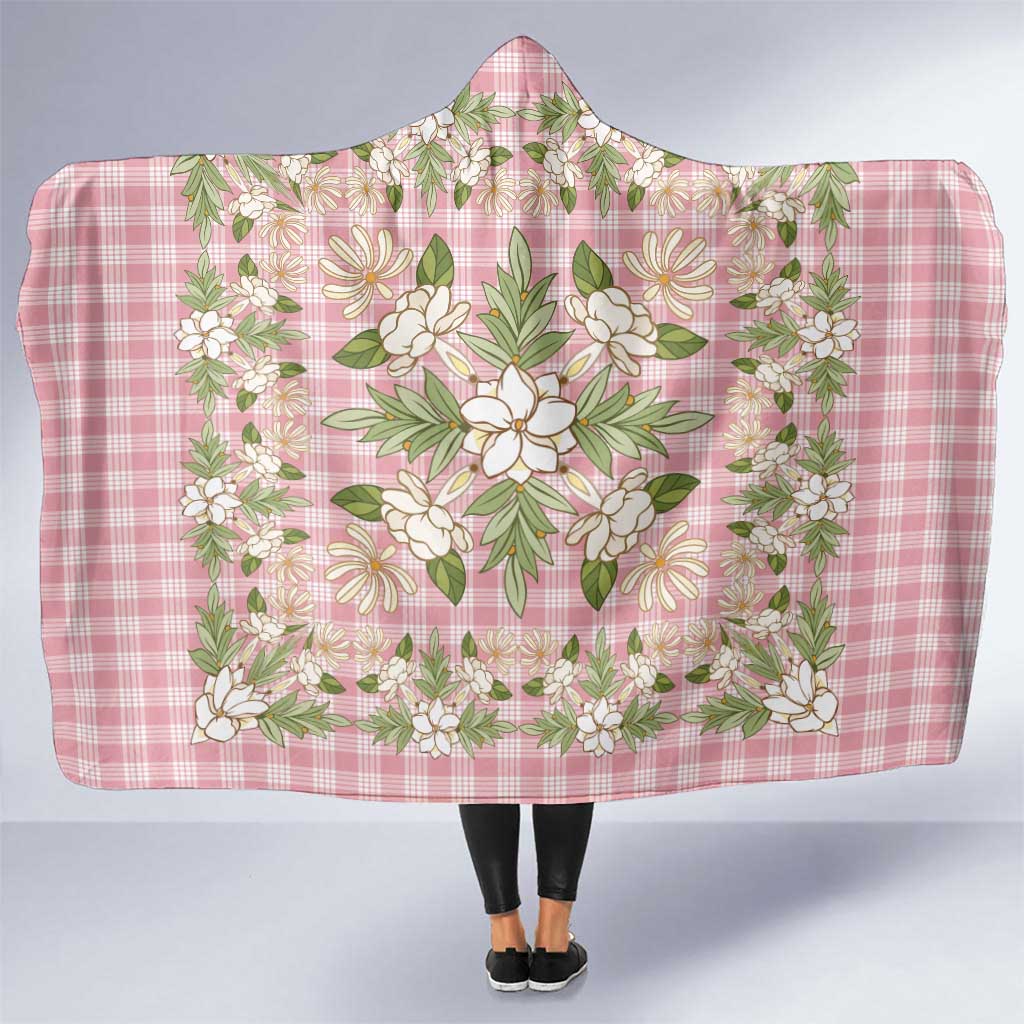 Squares Maile Leaf Hooded Blanket Pink Palaka Hawaiian Quilt Pattern - Polynesian Pride