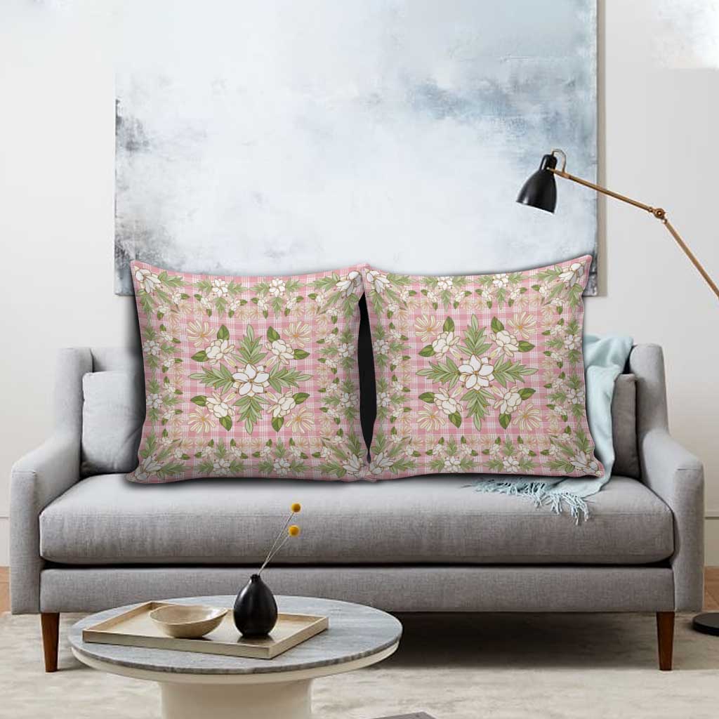 Squares Maile Leaf Pillow Cover Pink Palaka Hawaiian Quilt Pattern - Polynesian Pride