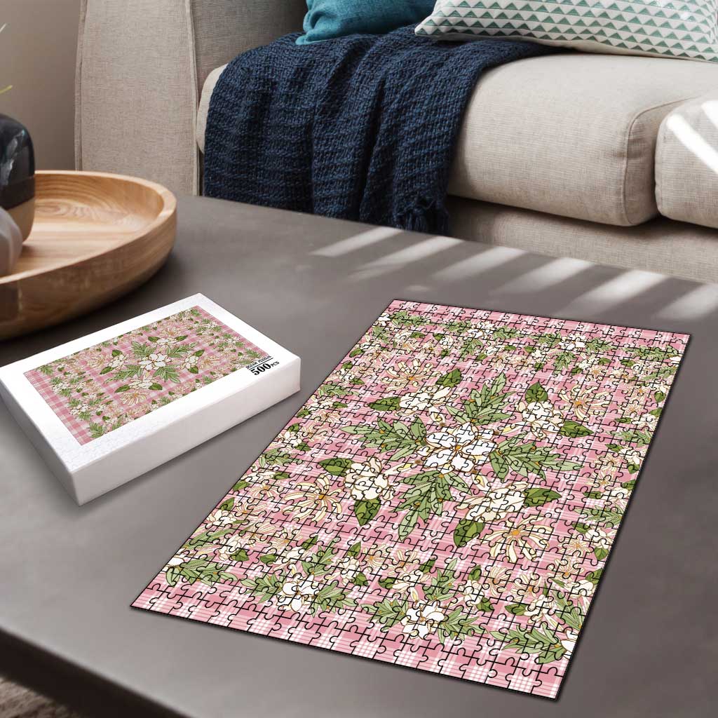 Squares Maile Leaf Puzzle Pink Palaka Hawaiian Quilt Pattern - Polynesian Pride