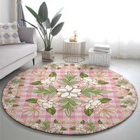 Squares Maile Leaf Round Carpet Pink Palaka Hawaiian Quilt Pattern - Polynesian Pride